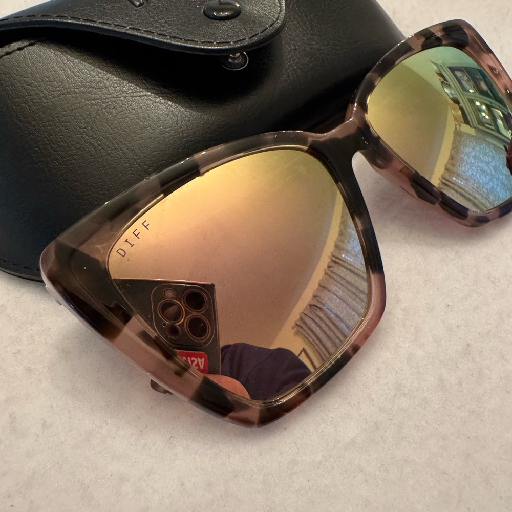 DIFF Eyewear Tortoise Sunglasses with Gold Lenses